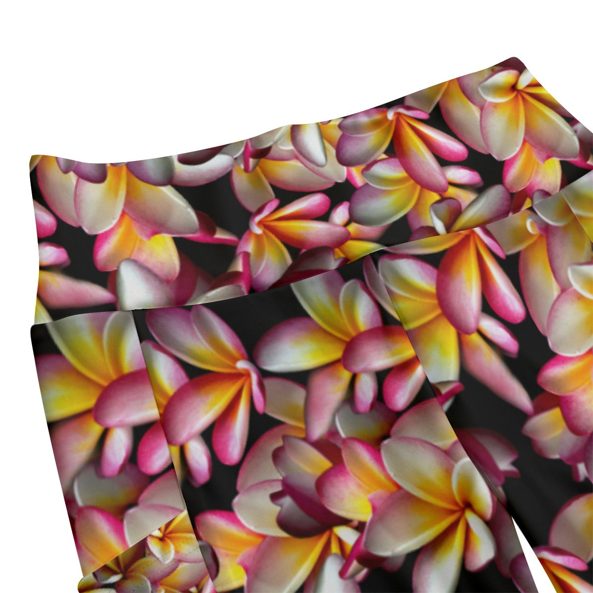 Tri Colour Frangipanis Black High Waist Long Leggings With Side Pockets up to 6 XL 4