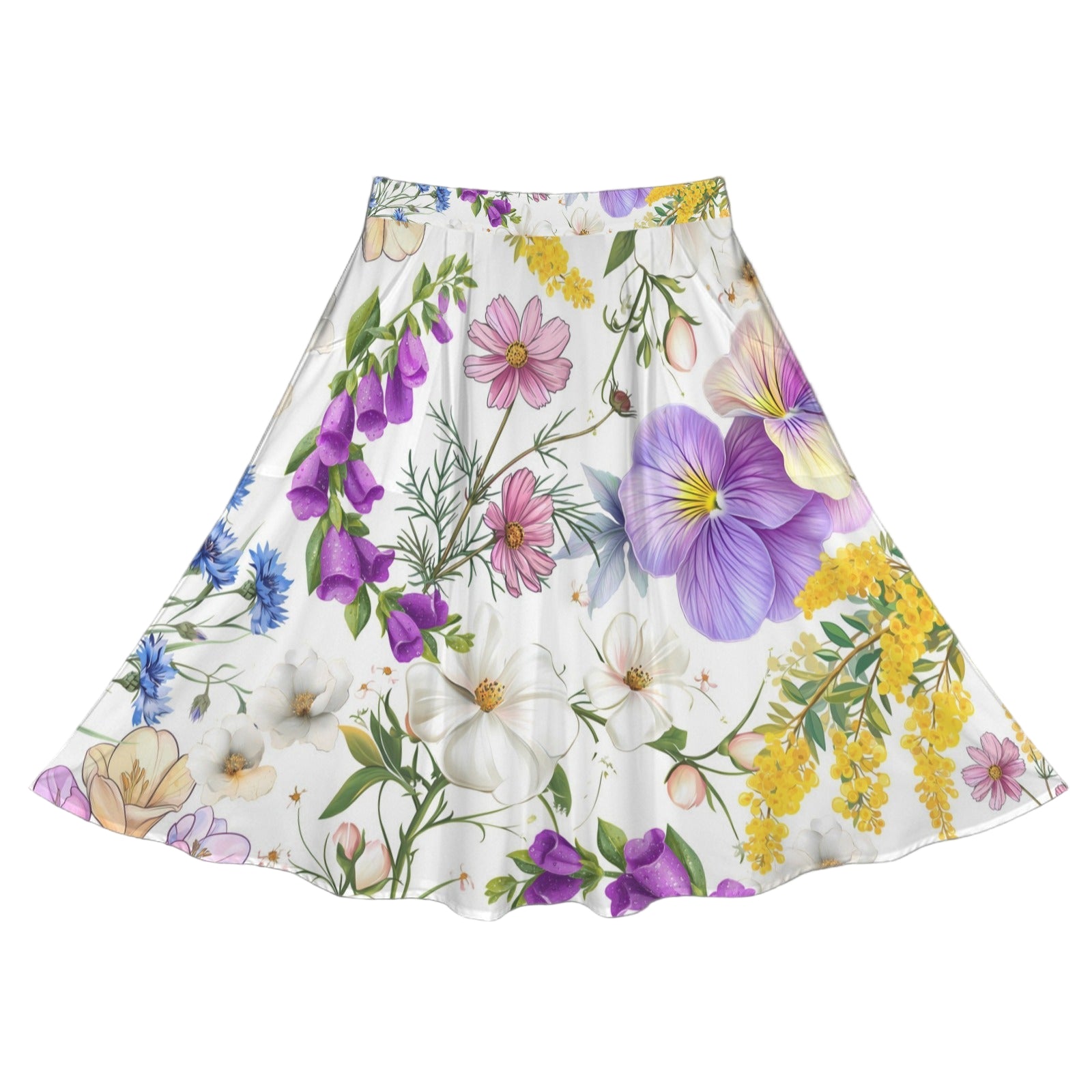White Floral New Mid Length Skirt with Pockets up to 5 XL (FWS) 5