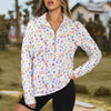 White Floral Zip Neck Long Sleeve Top up to 5 XL 1