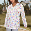 White Floral Zip Neck Long Sleeve Top up to 5 XL 2
