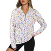 White Floral Zip Neck Long Sleeve Top up to 5 XL white 1