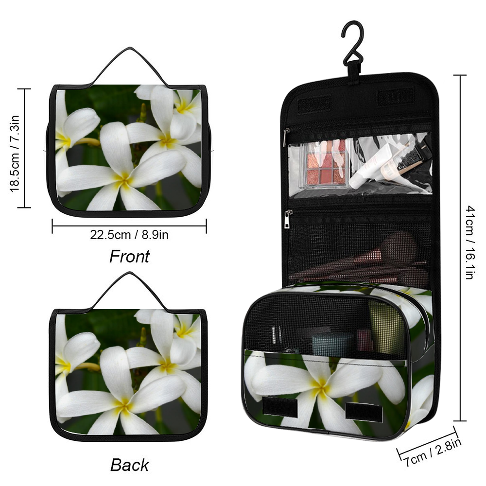 White Frangipanis Waterproof Hanging Travel Toiletry Bag 8