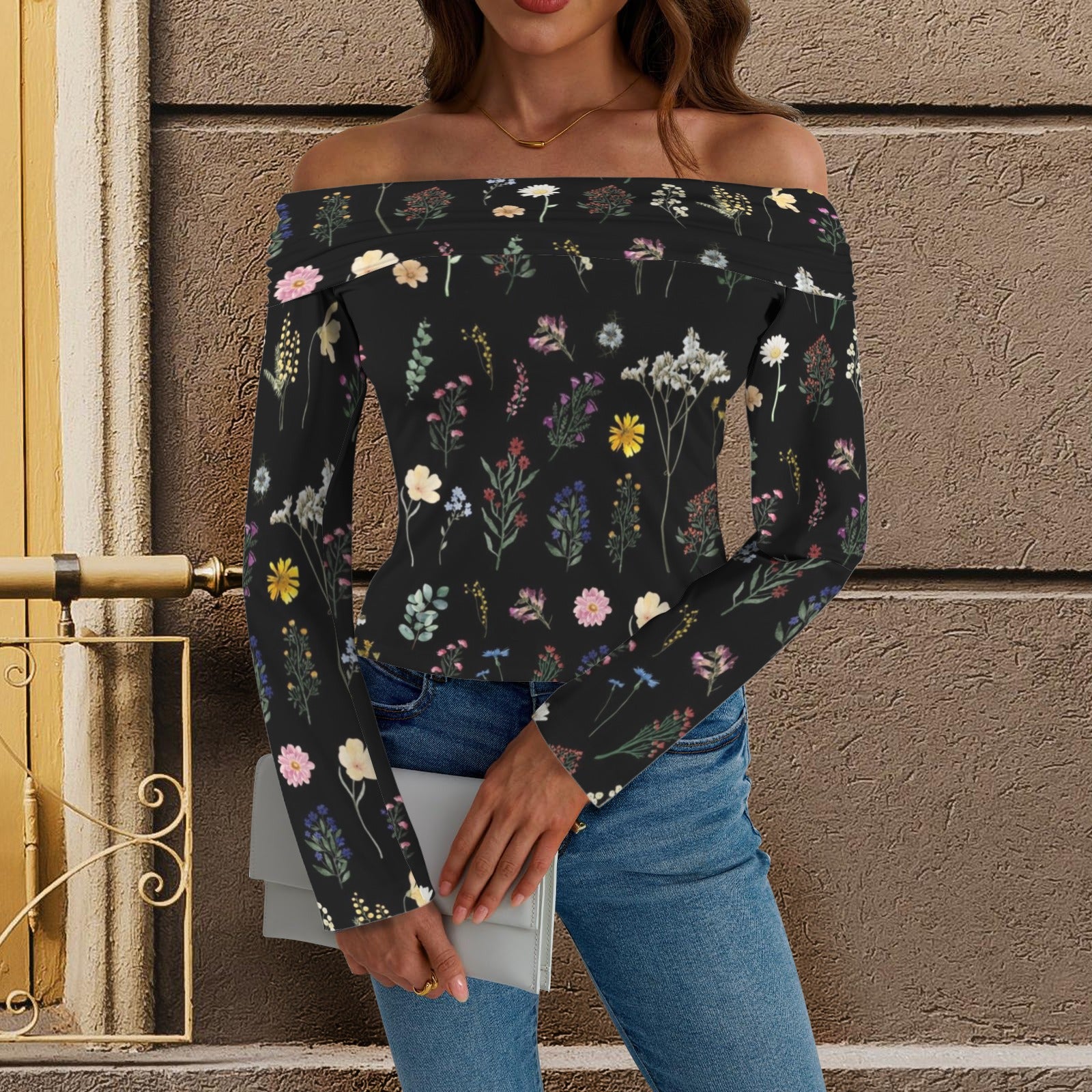 Wildflowers Black Off Shoulder Slim Fit Long Sleeve Top up to 5 XL 1