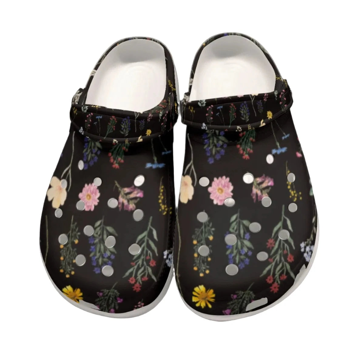 Wildflowers Black Rubber Clogs up to size 12 1