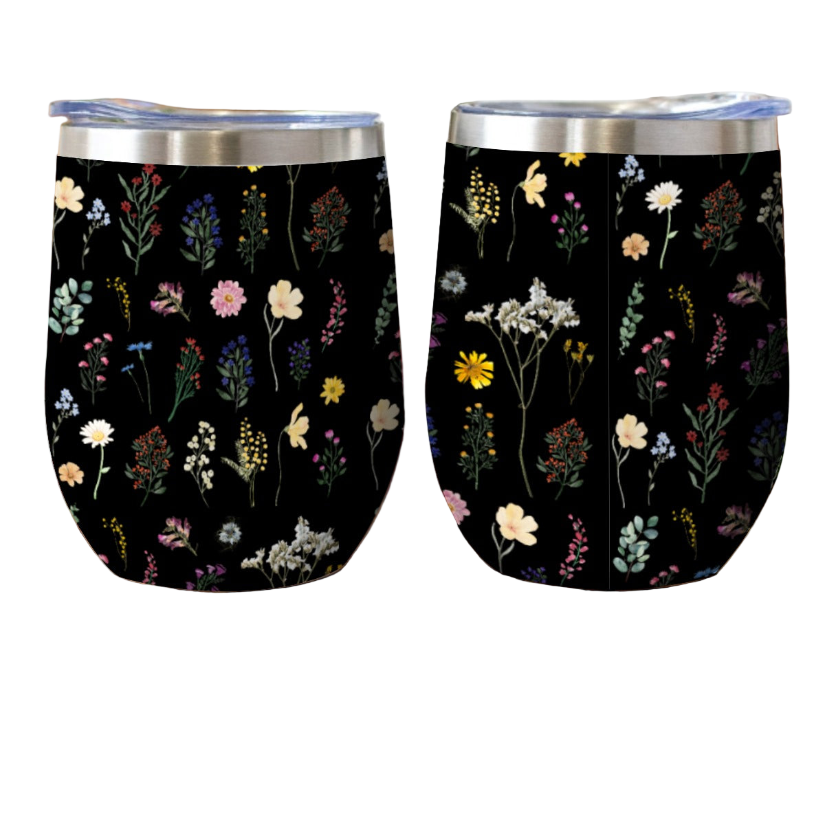 Wildflowers Black Stainless Steel Cup white