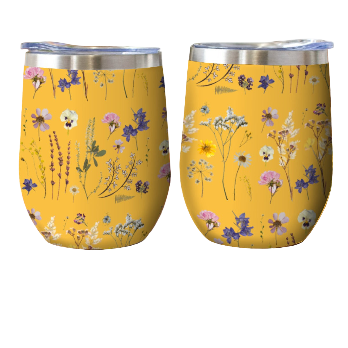 Wildflowers Light Orange Stainless Steel Cup with Lid white