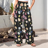 Wildflowers Painted Black High Elastic Waist Pants with Wide Legs up to 5 XL 1