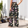 Wildflowers Painted Black High Elastic Waist Pants with Wide Legs up to 5 XL 3