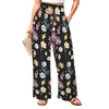 Wildflowers Painted Black High Elastic Waist Pants with Wide Legs up to 5 XL white