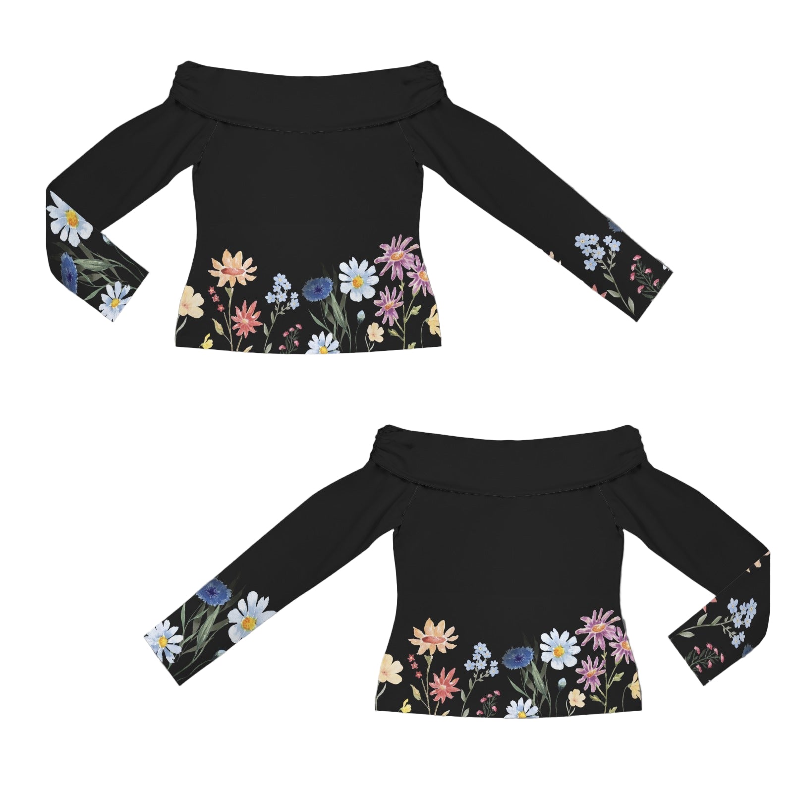 Wildflowers Painted Black L Off Shoulder Slim Fit Long Sleeve Top up to 5 XL 4