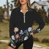 Wildflowers Painted Black L Zip Neck Long Sleeve Top up to 5 XL 1