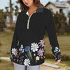 Wildflowers Painted Black L Zip Neck Long Sleeve Top up to 5 XL 2