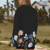 Wildflowers Painted Black L Zip Neck Long Sleeve Top up to 5 XL 3