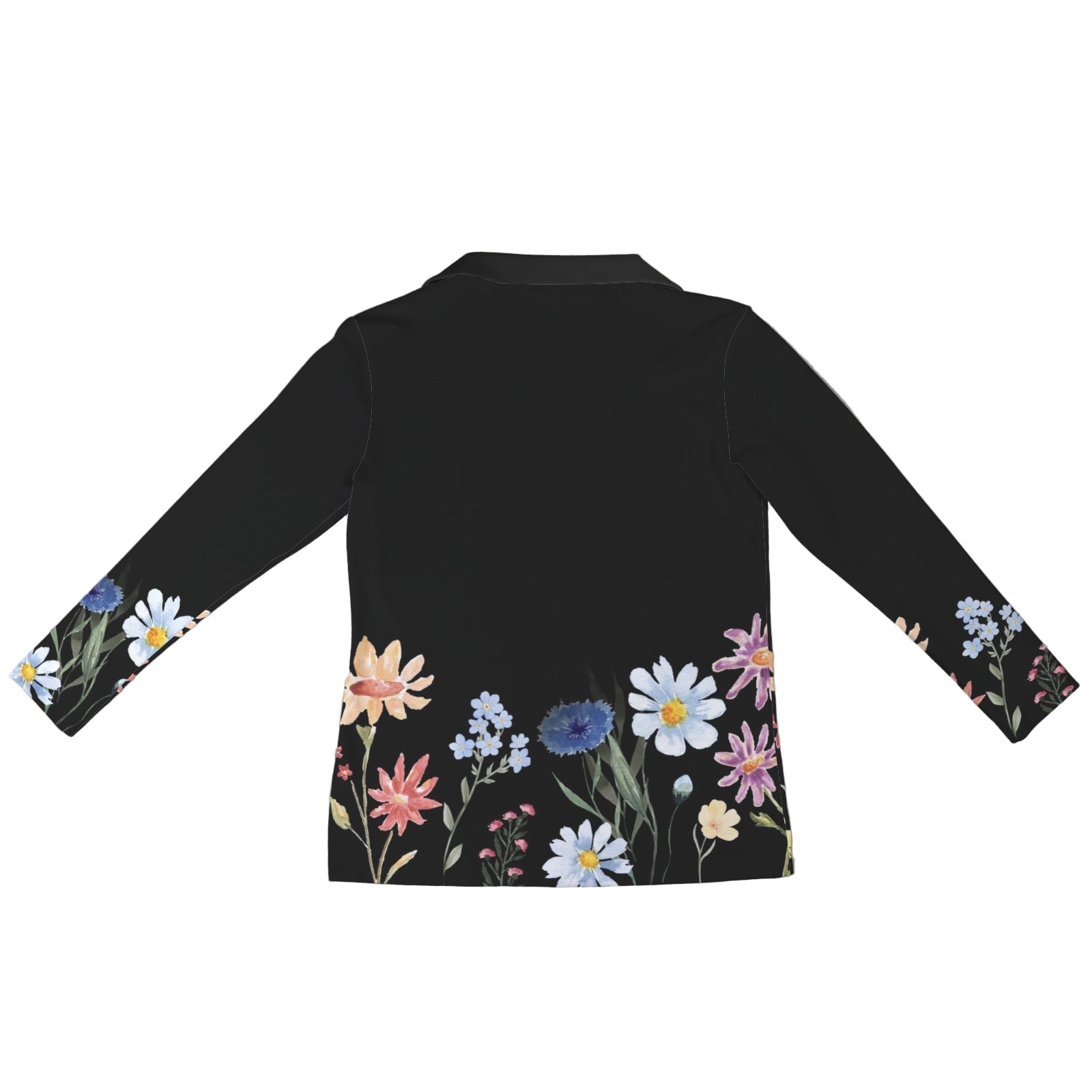 Wildflowers Painted Black L Zip Neck Long Sleeve Top up to 5 XL 5