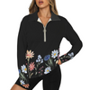 Wildflowers Painted Black L Zip Neck Long Sleeve Top up to 5 XL white