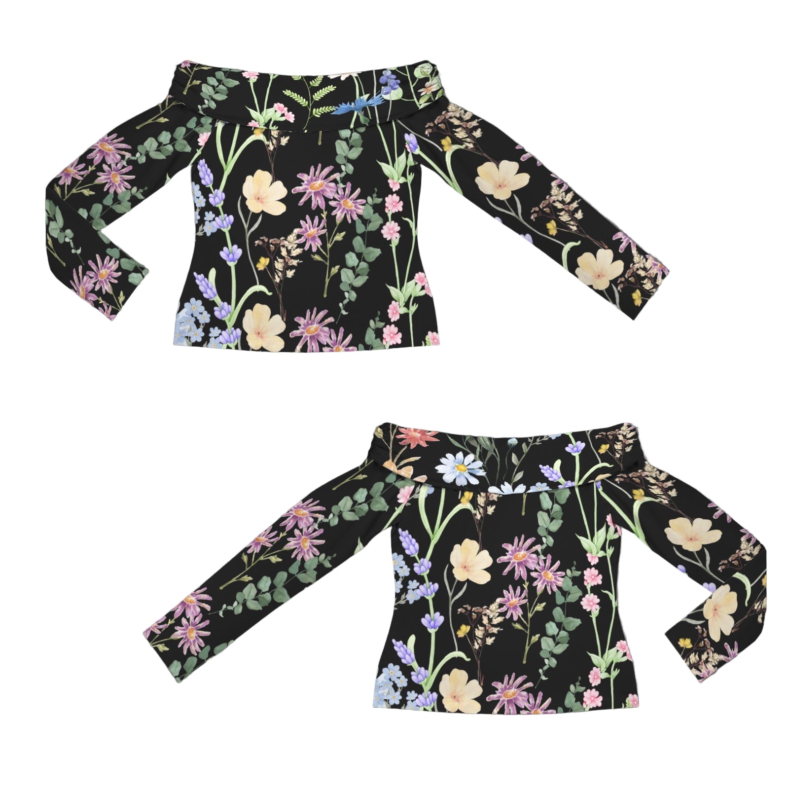 Wildflowers Painted Black Off Shoulder Slim Fit Long Sleeve Top up to 5 XL 4
