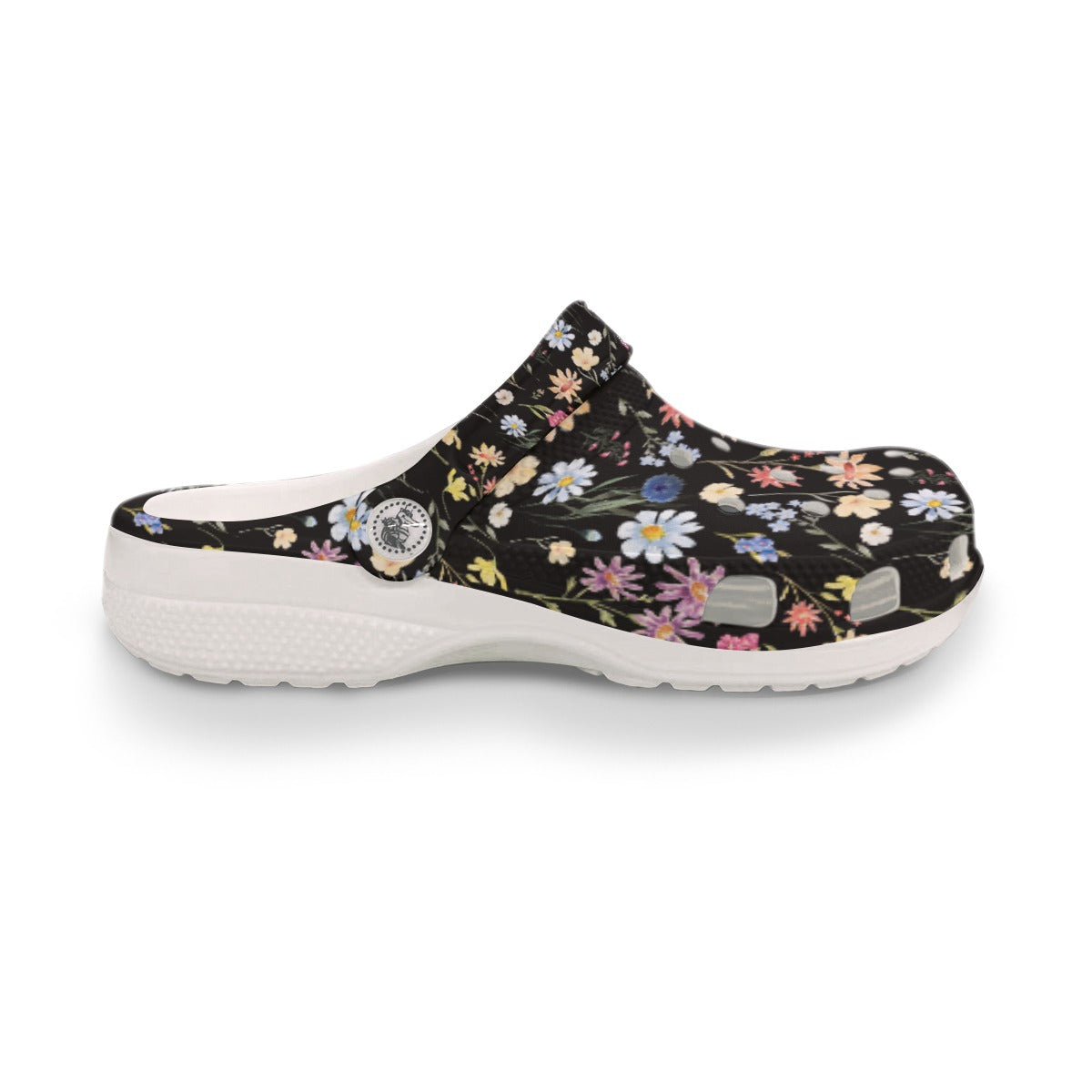 Wildflowers Painted Black Rubber Clogs up to size 12 3
