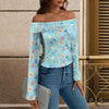 Wildflowers Painted Blue Off Shoulder Slim Fit Long Sleeve Top up to 5 XL 2