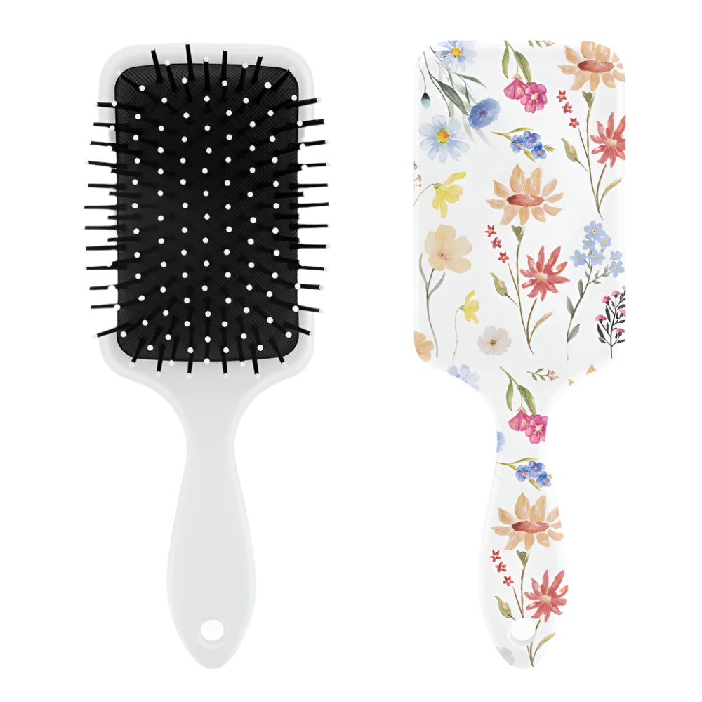 Wildflowers Painted White Air Cushion Scalp Massage Brush (FWS) 1