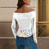 Wildflowers Painted White L Off Shoulder Slim Fit Long Sleeve Top up to 5 XL 3