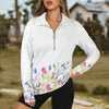 Wildflowers Painted White L Zip Neck Long Sleeve Top up to 5 XL 1