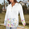 Wildflowers Painted White L Zip Neck Long Sleeve Top up to 5 XL 3