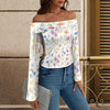 Wildflowers Painted White Off Shoulder Slim Fit Long Sleeve Top up to 5 XL 2