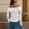 Wildflowers Painted White Off Shoulder Slim Fit Long Sleeve Top up to 5 XL 31