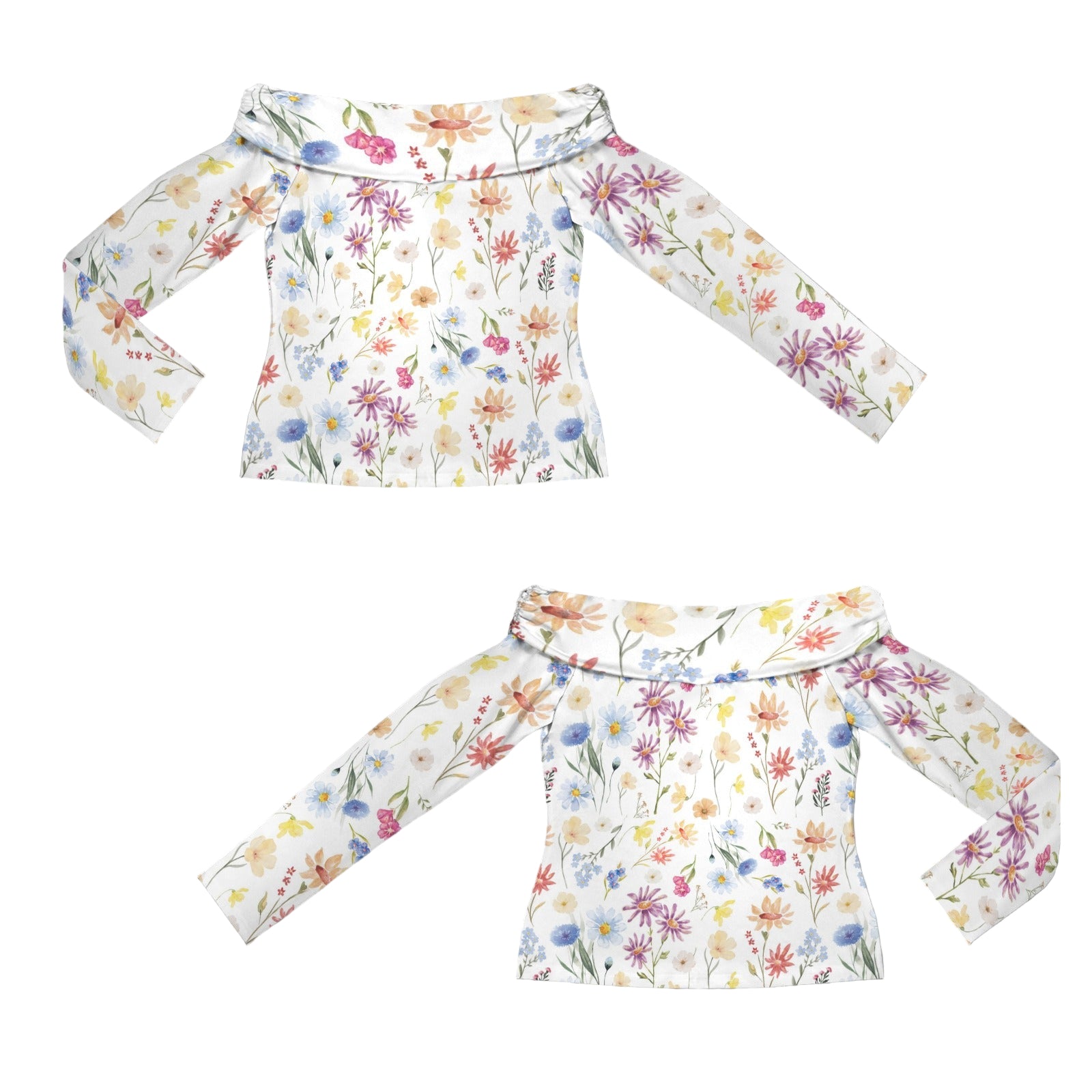 Wildflowers Painted White Off Shoulder Slim Fit Long Sleeve Top up to 5 XL white 2