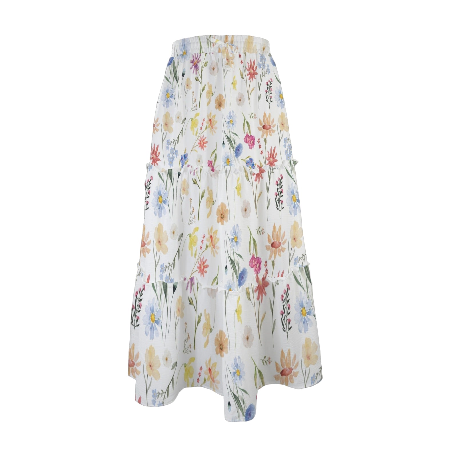 Wildflowers Painted White Three Tier Long Skirt up to 5 XL (FWS) white
