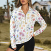 Wildflowers Painted White Zip Neck Long Sleeve Top up to 5 XL 1