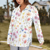 Wildflowers Painted White Zip Neck Long Sleeve Top up to 5 XL 3