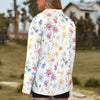 Wildflowers Painted White Zip Neck Long Sleeve Top up to 5 XL 4