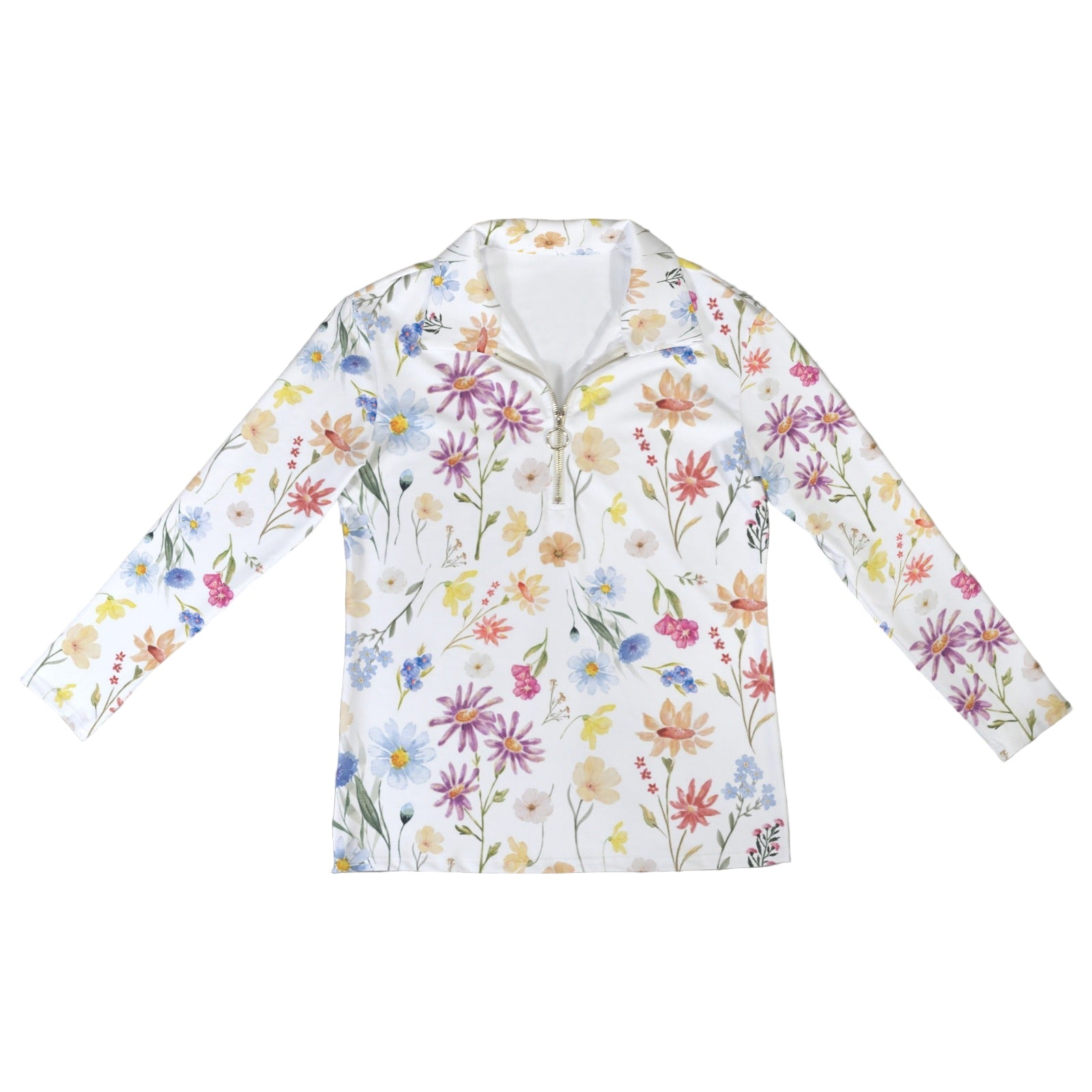 Wildflowers Painted White Zip Neck Long Sleeve Top up to 5 XL 5
