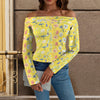 Wildflowers Painted Yellow Off Shoulder Slim Fit Long Sleeve Top up to 5 XL 1