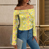 Wildflowers Painted Yellow Off Shoulder Slim Fit Long Sleeve Top up to 5 XL 2