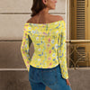 Wildflowers Painted Yellow Off Shoulder Slim Fit Long Sleeve Top up to 5 XL 3