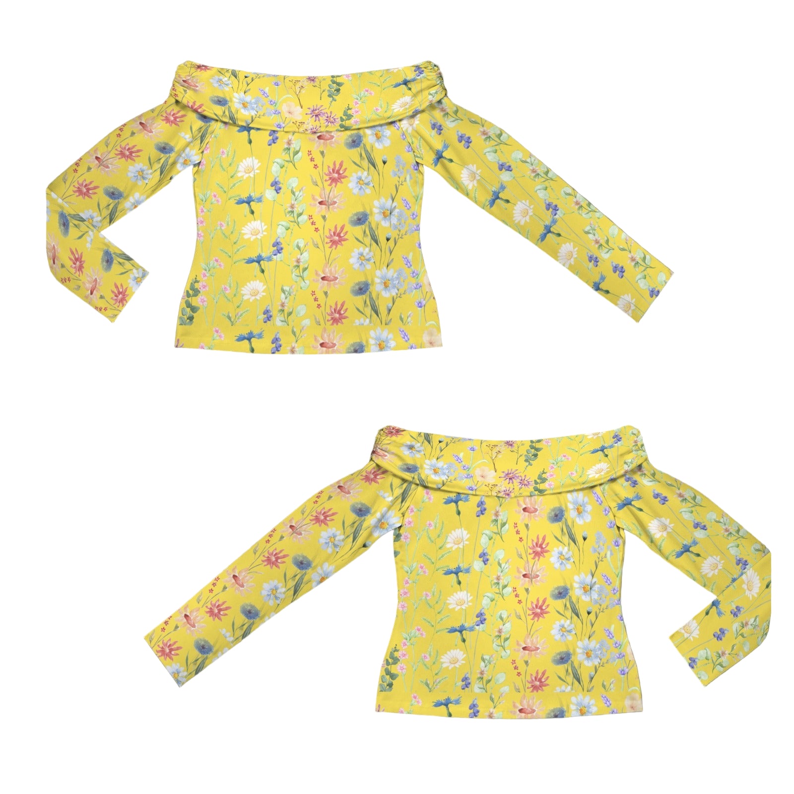 Wildflowers Painted Yellow Off Shoulder Slim Fit Long Sleeve Top up to 5 XL 4