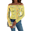 Wildflowers Painted Yellow Off Shoulder Slim Fit Long Sleeve Top up to 5 XL white