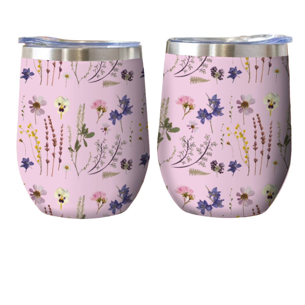 Wildflowers Pink Stainless Steel Cup with Lid white