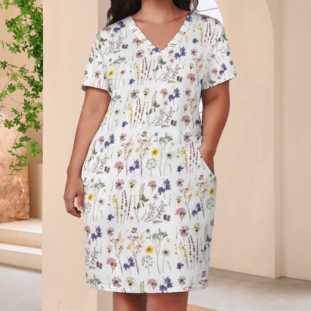 Wildflowers White V Neck Loose Pocket Dress up to 5 XL (FWS) 3