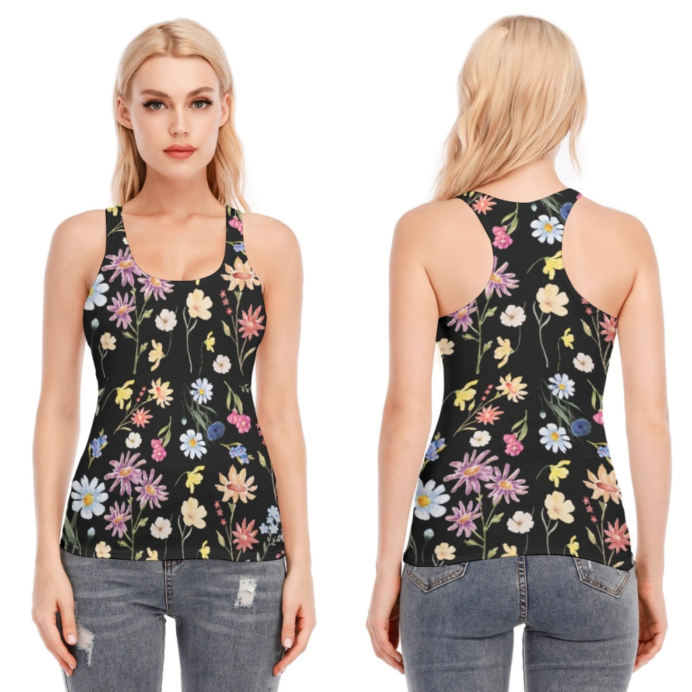 Wildflowers Painted Black Racerback Tank Top | 190GSM Cotton up to 3 XL (FWS)