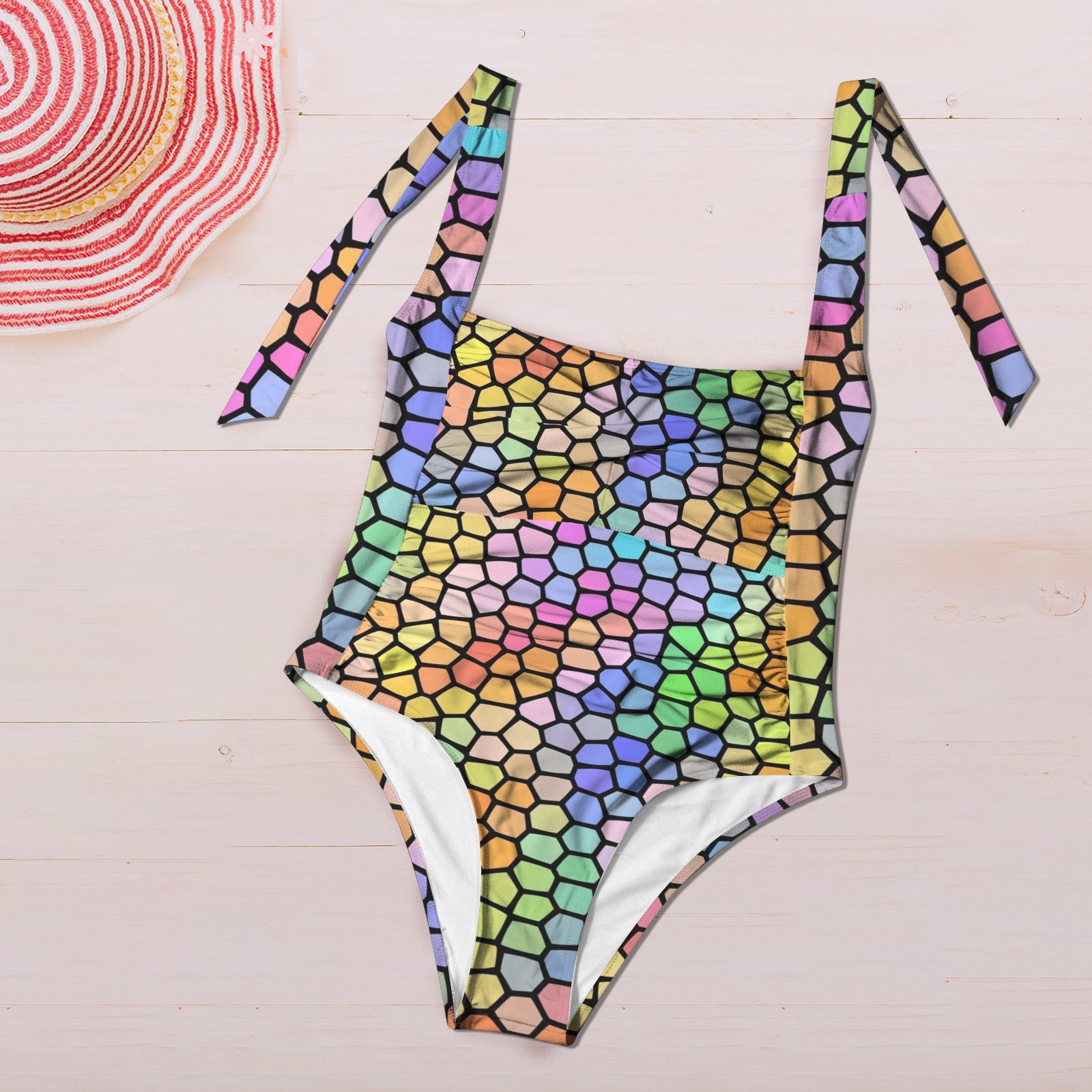 Windswept Rainbows Stained Glass Women's Ruched Halter Neck Swimsuit up to 5 XL (FWS) 5