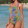 Windswept Rainbows Stained Glass Women's Ruched Halter Neck Swimsuit up to 5 XL (FWS) 2