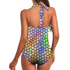 Windswept Rainbows Stained Glass Women's Ruched Halter Neck Swimsuit up to 5 XL (FWS) 4