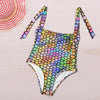 Windswept Rainbows Stained Glass Women's Ruched Halter Neck Swimsuit up to 5 XL (FWS) 5