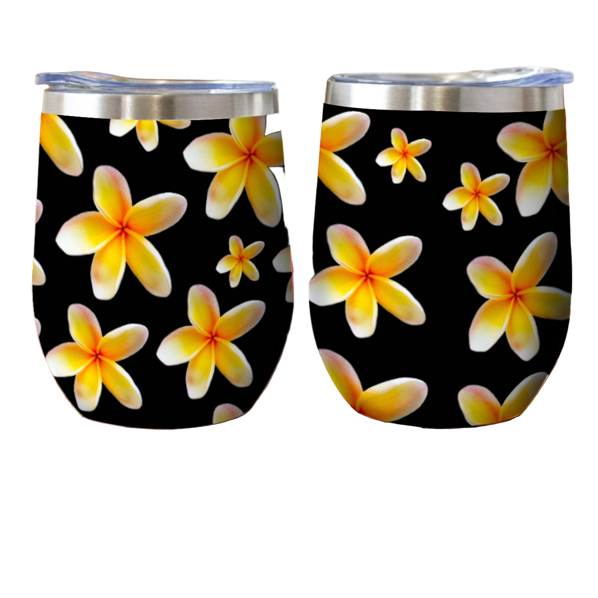 Yellow Frangipanis Black Stainless Steel Cup with Lid white