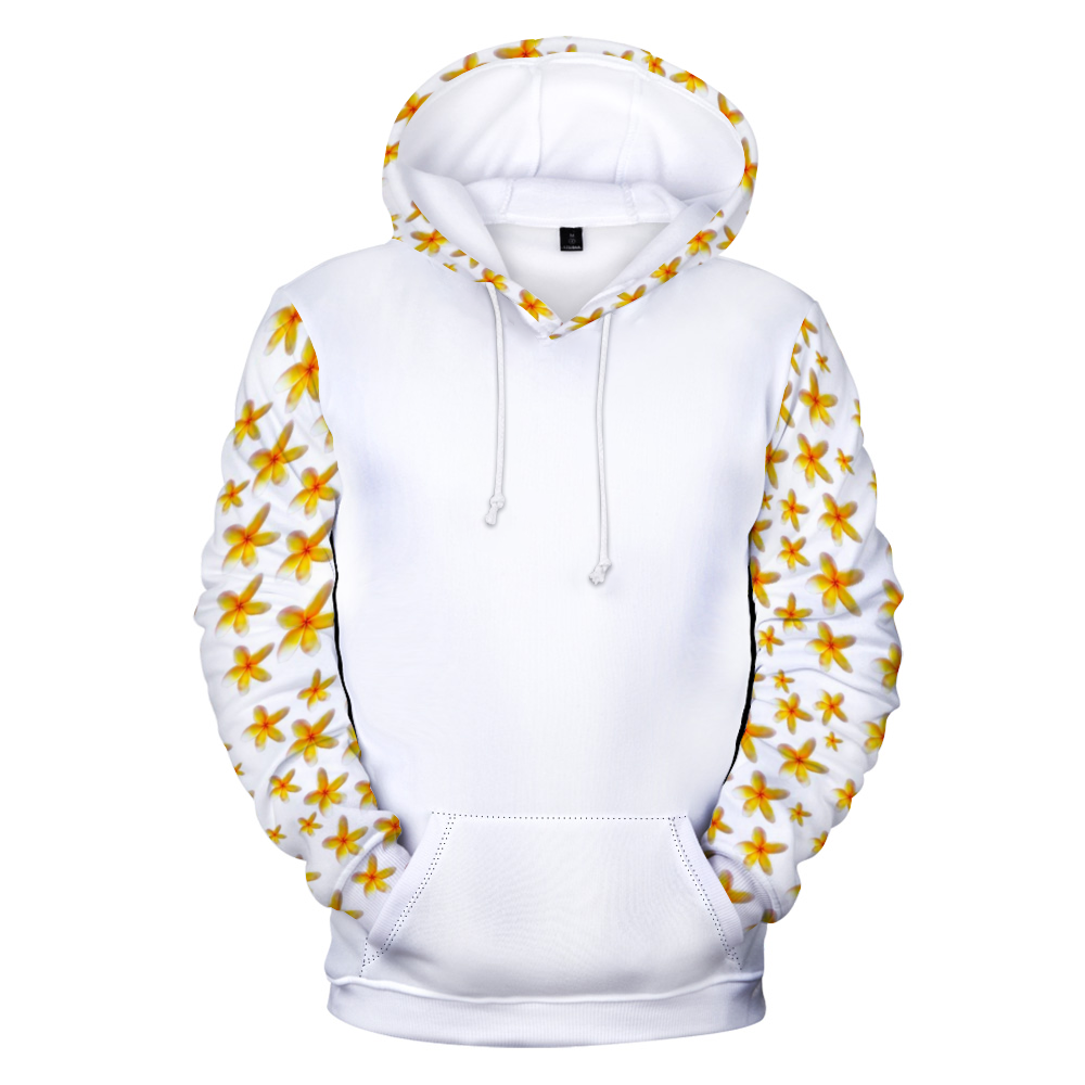 Yellow Frangipanis White Plush Hoodie with Pockets up to 5 XL 2