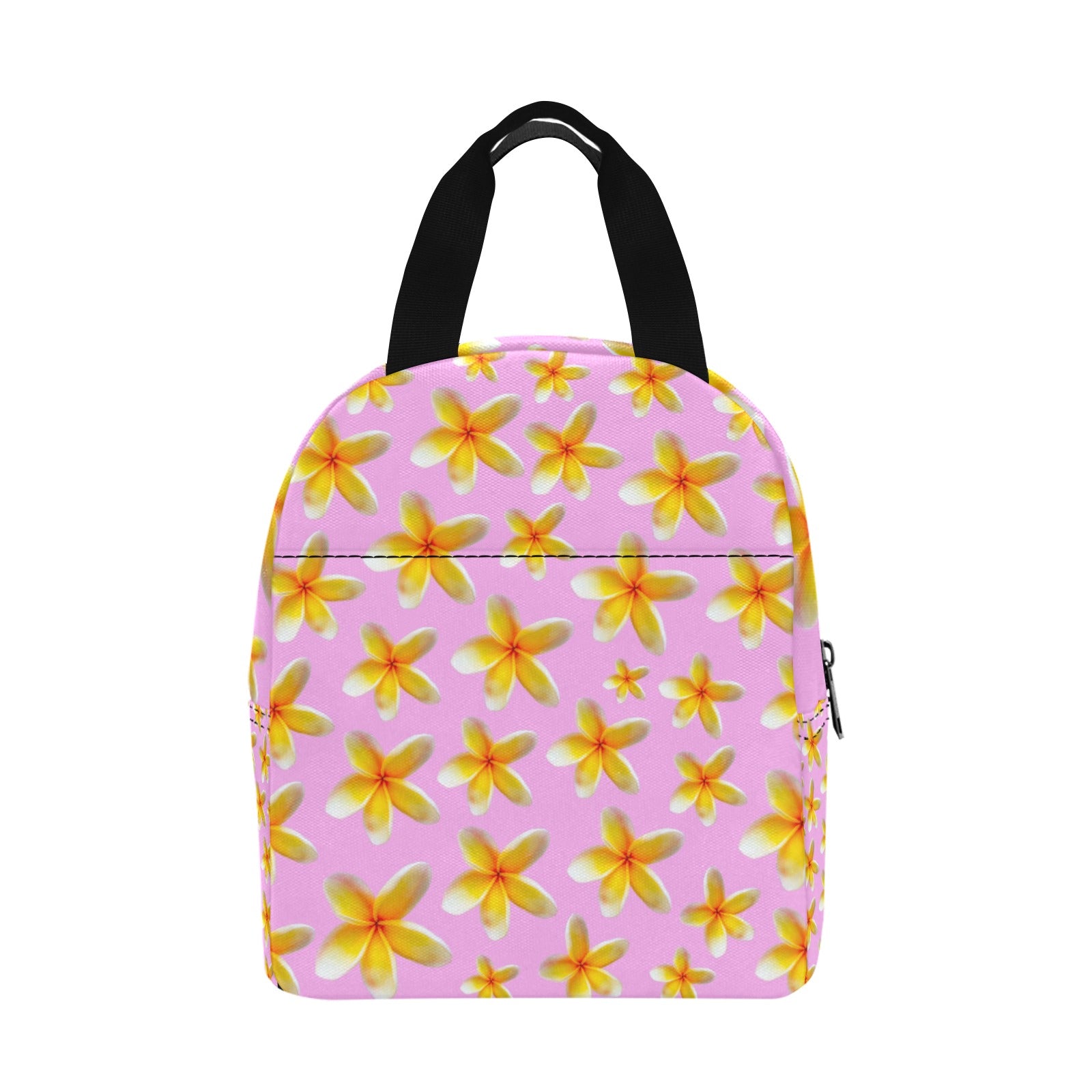 Yellow Frangipanis Pink Insulated Zipper Lunch Bag