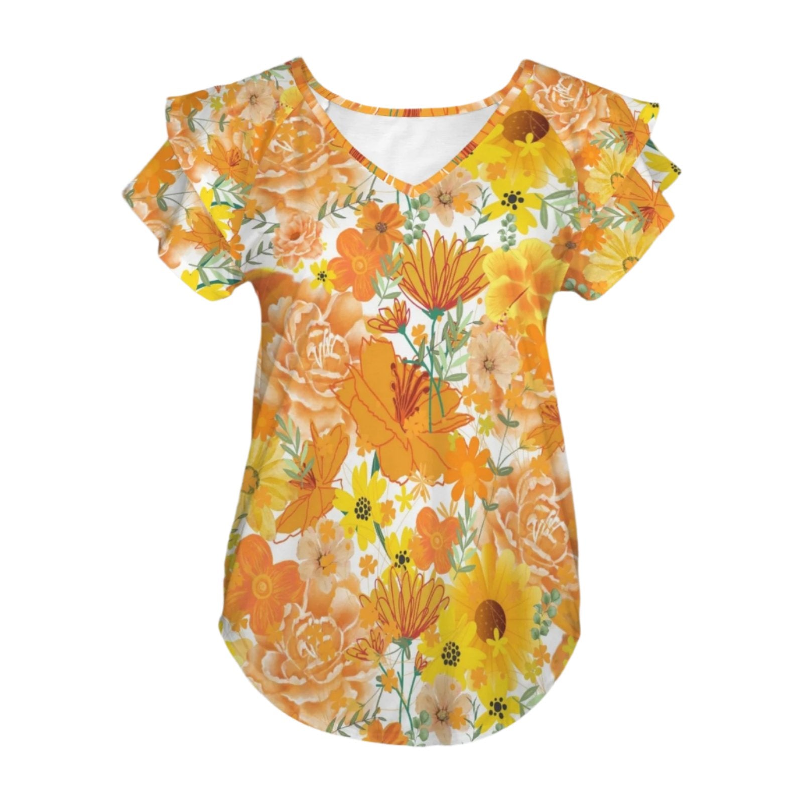 Orange & Yellow Floral White